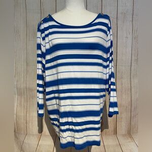 Ralph Lauren blue white striped shirt gold buttons Size 3X Preowned